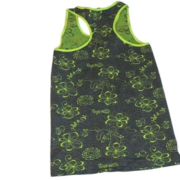 Racerback Floral Tank Top Neon Green & Gray Polyester/Spandex One Size FCF Style - Picture 3 of 5